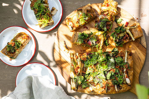 Falcon x BGE x Chantelle Nicholson - Roasted Spring Onion, Chard and Nduja Focaccia.