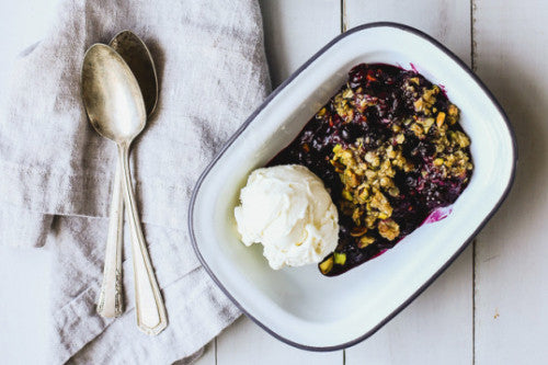BLACKBERRY AND PISTACHIO CRUMBLE WITH THE MODERN PROPER.