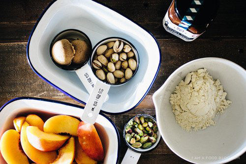 PEACH PISTACHIO CARAMEL CRUMBLE….