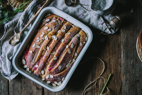 Seasonal Rhubarb & Almond Cake.