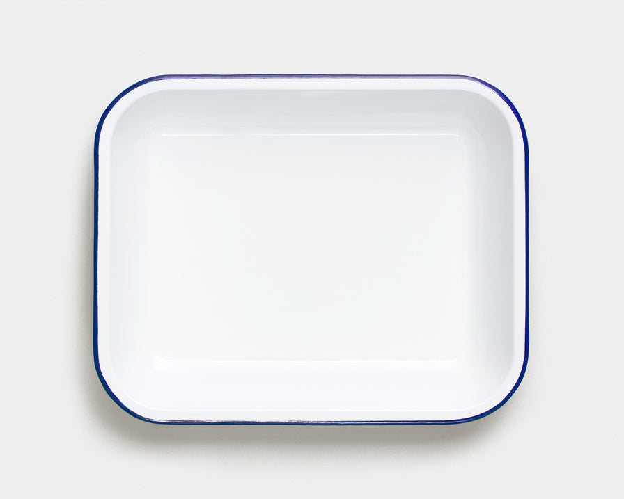 Falcon Enamelware Small Tray - White with Blue Rim - One Size - Unisex